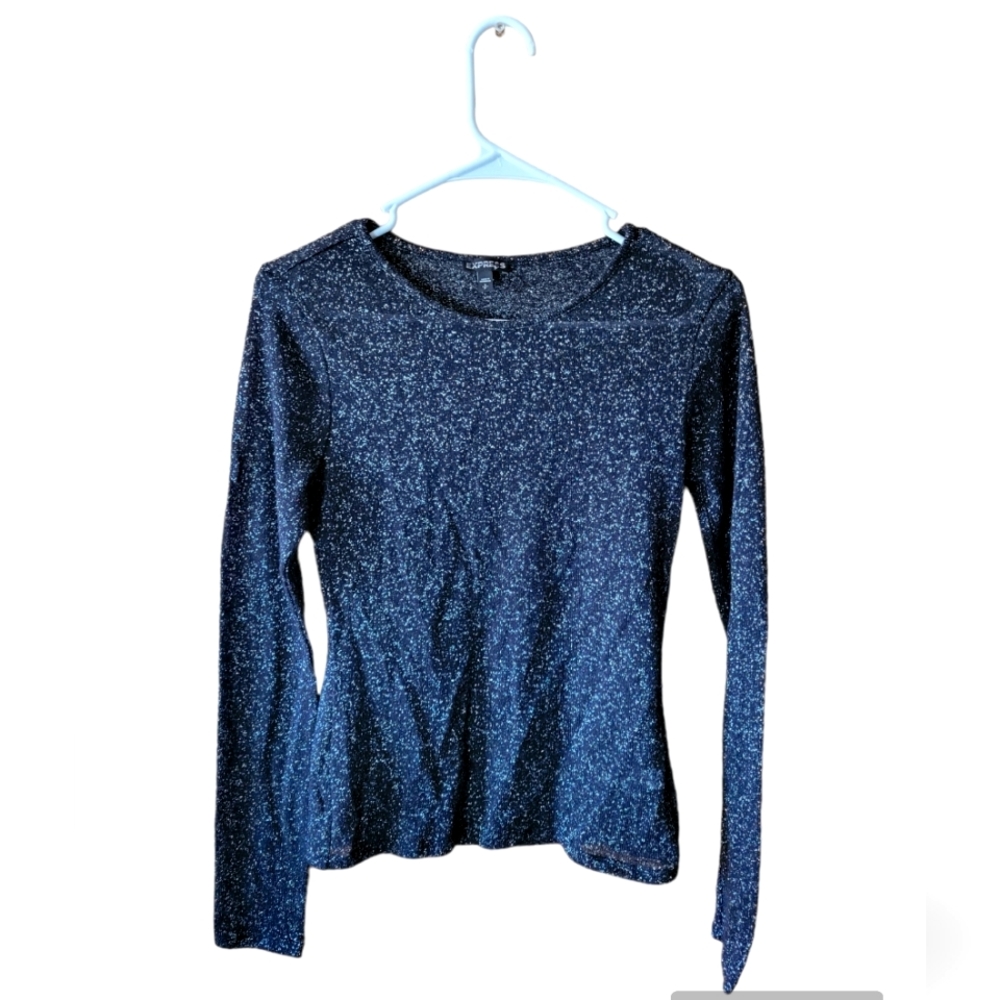 Express small black shimmery sparkle gold long sleeve top shirt dressy nuetral